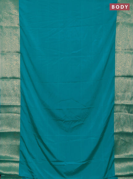 Semi mysore silk saree teal blue with plain body and long zari woven border
