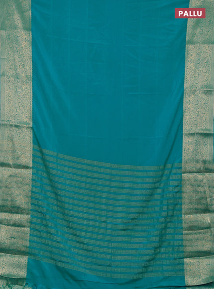 Semi mysore silk saree teal blue with plain body and long zari woven border