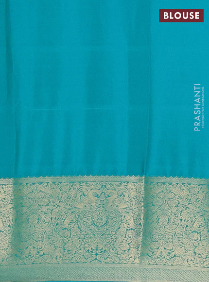 Semi mysore silk saree teal blue with plain body and long zari woven border