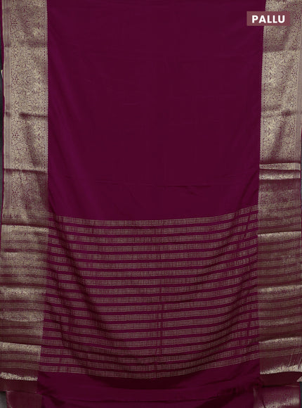 Semi mysore silk saree dark magenta pink with plain body and long zari woven border