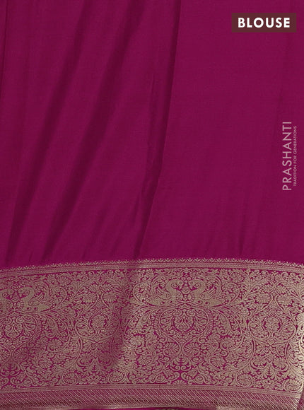 Semi mysore silk saree dark magenta pink with plain body and long zari woven border