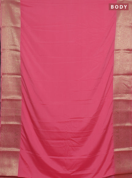 Semi mysore silk saree light pink with plain body and long zari woven border