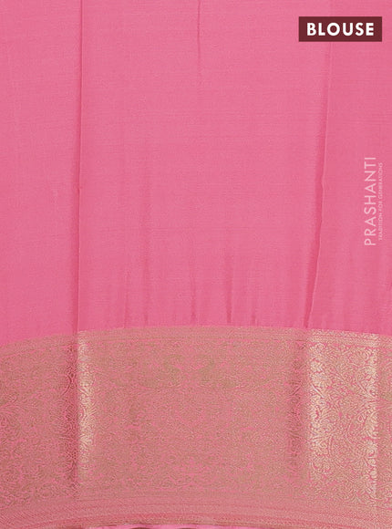 Semi mysore silk saree light pink with plain body and long zari woven border