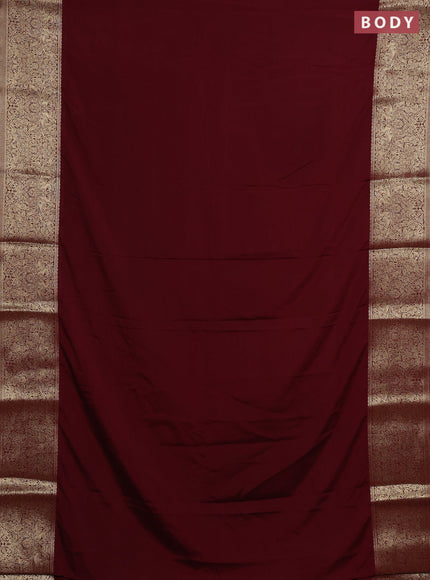 Semi mysore silk saree maroon with plain body and long zari woven border