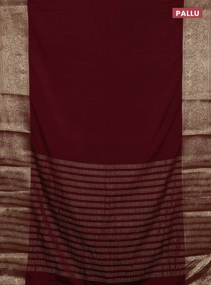 Semi mysore silk saree maroon with plain body and long zari woven border