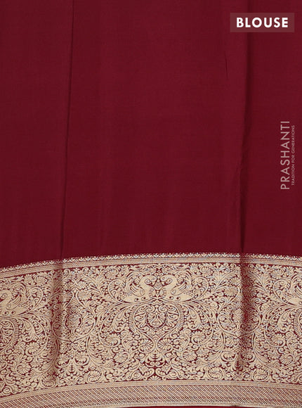 Semi mysore silk saree maroon with plain body and long zari woven border