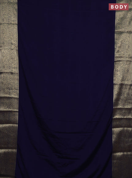Semi mysore silk saree navy blue with plain body and long zari woven border