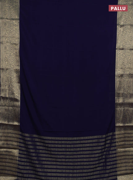 Semi mysore silk saree navy blue with plain body and long zari woven border