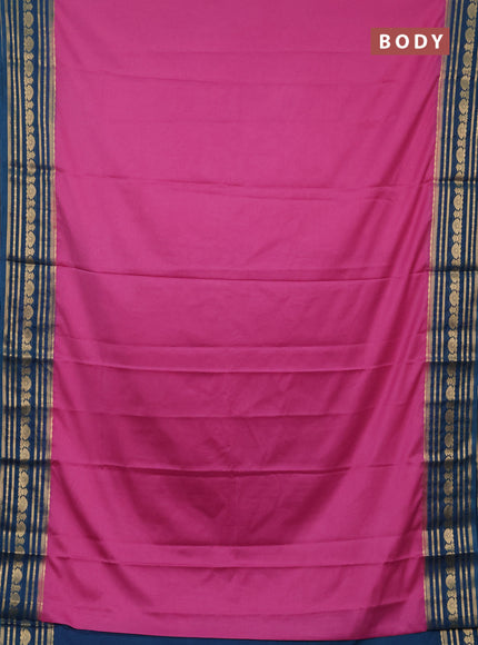 Semi mysore silk saree lotus pink and peacock blue with plain body and zari woven border
