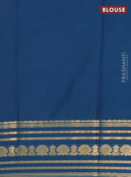 Semi mysore silk saree lotus pink and peacock blue with plain body and zari woven border