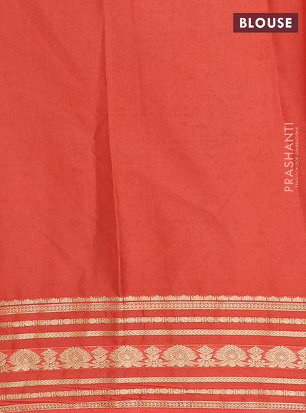 Semi mysore silk saree black and orange with plain body and zari woven border