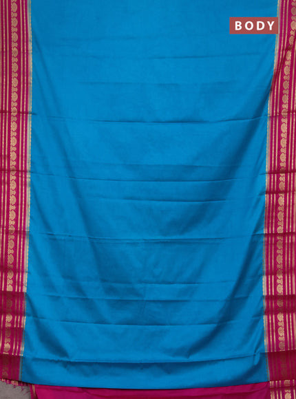 Semi mysore silk saree cs blue and pink with plain body and zari woven border