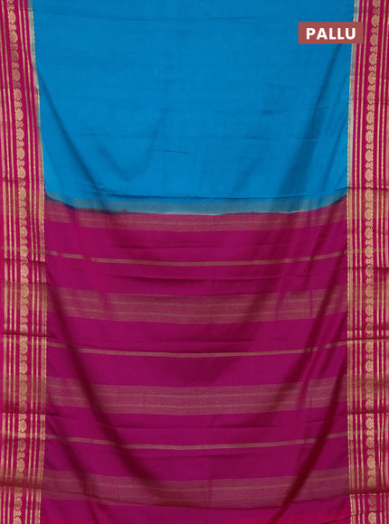 Semi mysore silk saree cs blue and pink with plain body and zari woven border