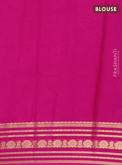 Semi mysore silk saree cs blue and pink with plain body and zari woven border