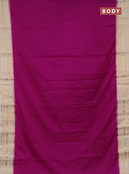 Semi mysore silk saree magenta pink and beige with plain body and zari woven border