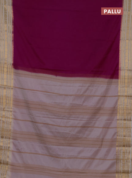 Semi mysore silk saree magenta pink and beige with plain body and zari woven border