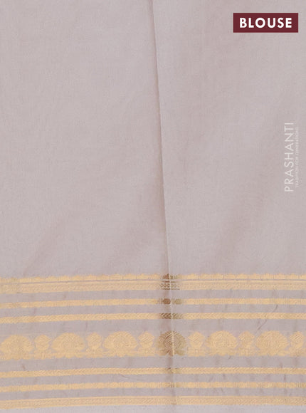 Semi mysore silk saree magenta pink and beige with plain body and zari woven border