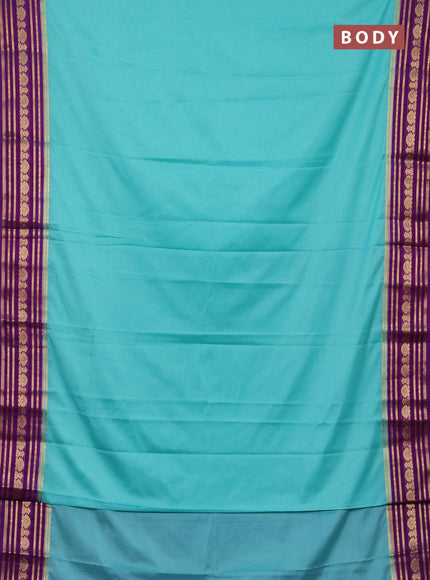 Semi mysore silk saree teal shade and purple with plain body and zari woven border