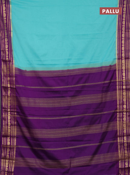 Semi mysore silk saree teal shade and purple with plain body and zari woven border