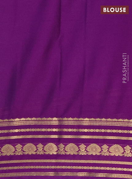 Semi mysore silk saree teal shade and purple with plain body and zari woven border