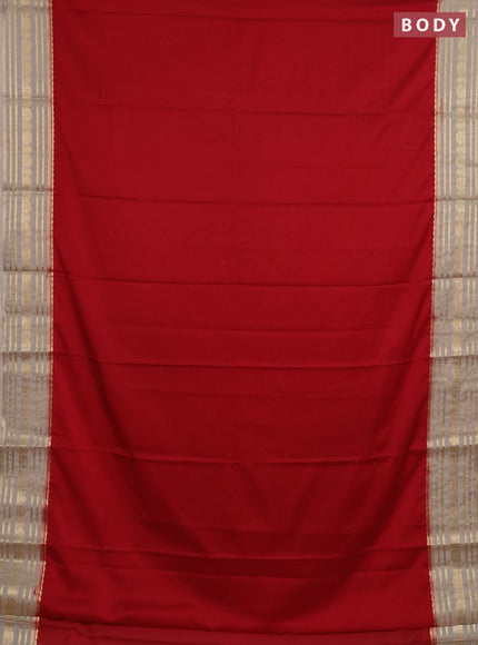Semi mysore silk saree red and beige with plain body and zari woven border