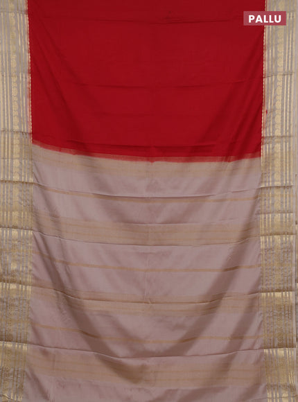 Semi mysore silk saree red and beige with plain body and zari woven border