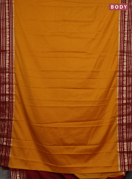 Semi mysore silk saree mustard yellow and maroon with plain body and zari woven border
