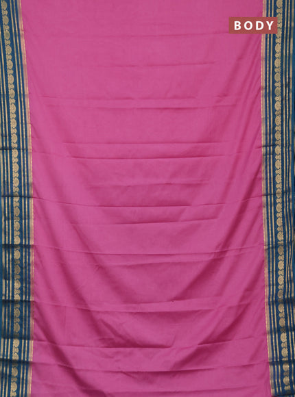 Semi mysore silk saree light pink and teal blue with plain body and zari woven border