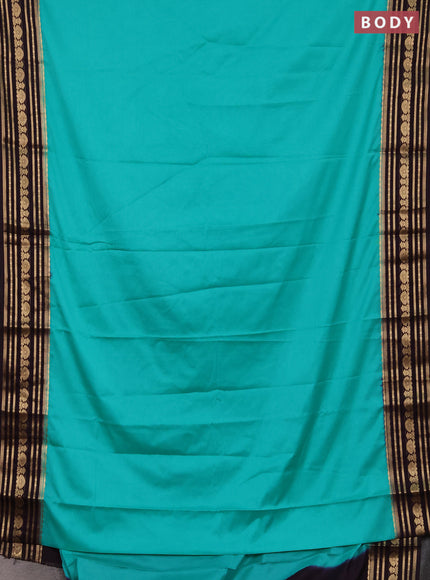 Semi mysore silk saree teal green and coffee brown with plain body and zari woven border