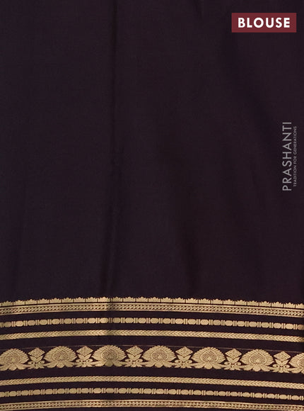 Semi mysore silk saree teal green and coffee brown with plain body and zari woven border