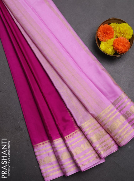 Semi mysore silk saree magenta pink and light pink with plain body and zari woven border
