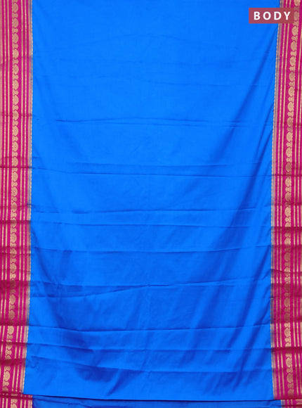 Semi mysore silk saree cs blue and pink with plain body and zari woven border