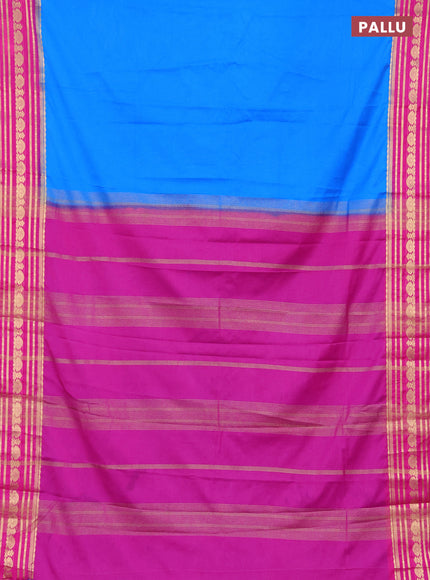 Semi mysore silk saree cs blue and pink with plain body and zari woven border