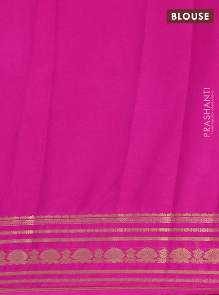 Semi mysore silk saree cs blue and pink with plain body and zari woven border