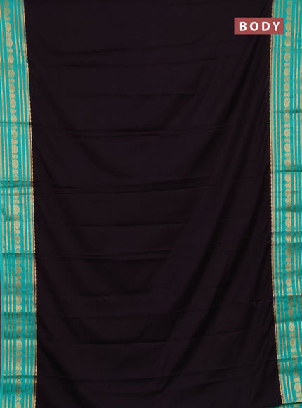 Semi mysore silk saree coffee brown and teal green with plain body and zari woven border