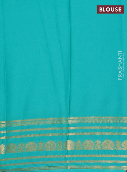 Semi mysore silk saree coffee brown and teal green with plain body and zari woven border