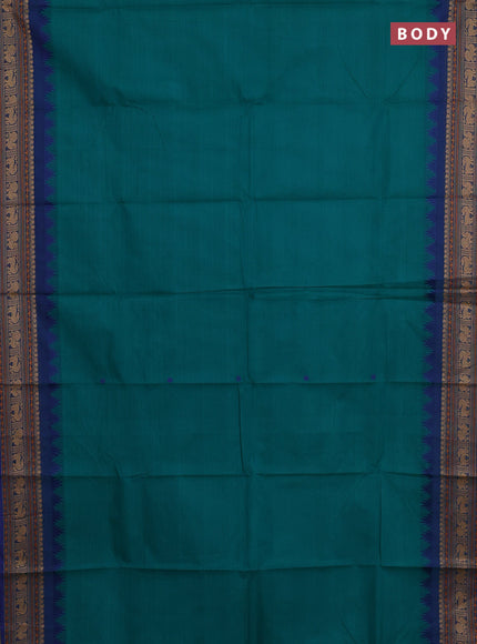 Chettinad cotton saree teal green and blue with thread woven buttas and thread woven border