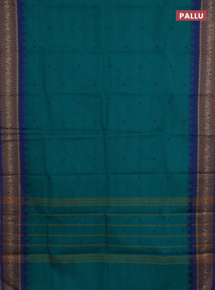 Chettinad cotton saree teal green and blue with thread woven buttas and thread woven border