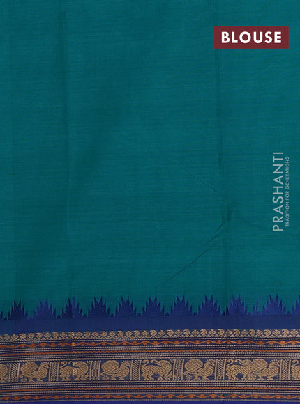 Chettinad cotton saree teal green and blue with thread woven buttas and thread woven border