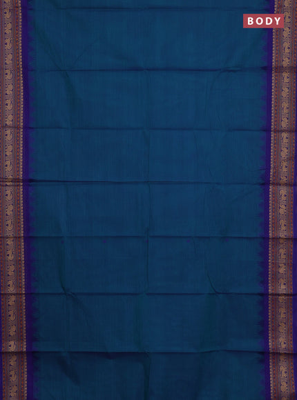 Chettinad cotton saree teal green and blue with thread woven buttas and thread woven border