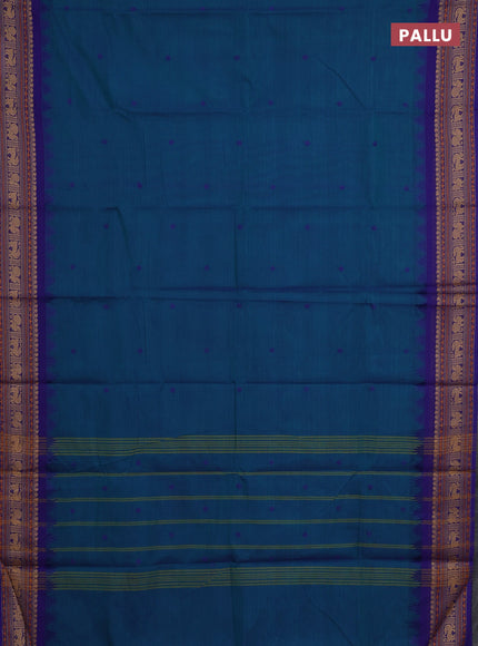 Chettinad cotton saree teal green and blue with thread woven buttas and thread woven border