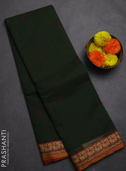 Chettinad cotton saree olive green and maroon with thread woven buttas and thread wiven border