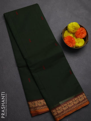 Chettinad cotton saree olive green and maroon with thread woven buttas and thread wiven border