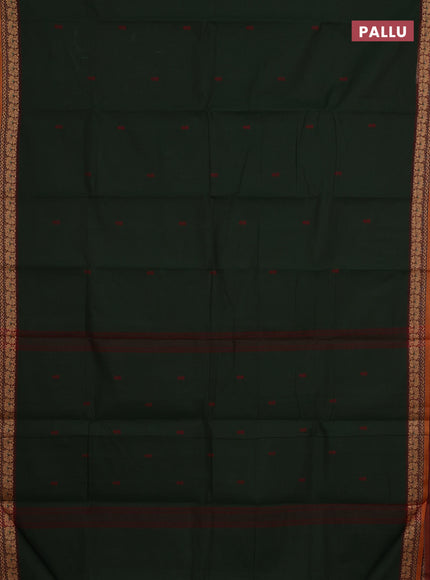 Chettinad cotton saree olive green and maroon with thread woven buttas and thread wiven border