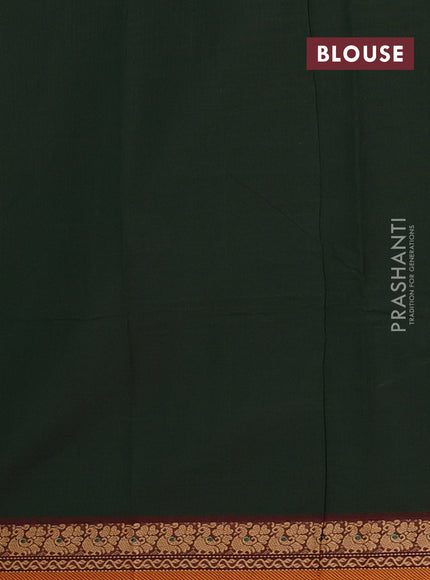 Chettinad cotton saree olive green and maroon with thread woven buttas and thread wiven border