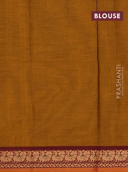 Chettinad cotton saree mustard yellow and maroon with thread woven buttas and small thread woven border