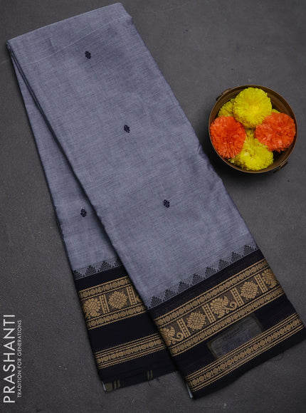 Chettinad cotton saree grey and navy blue with thread woven buttas and rettapet thread woven border