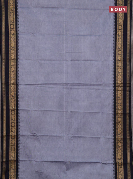 Chettinad cotton saree grey and navy blue with thread woven buttas and rettapet thread woven border