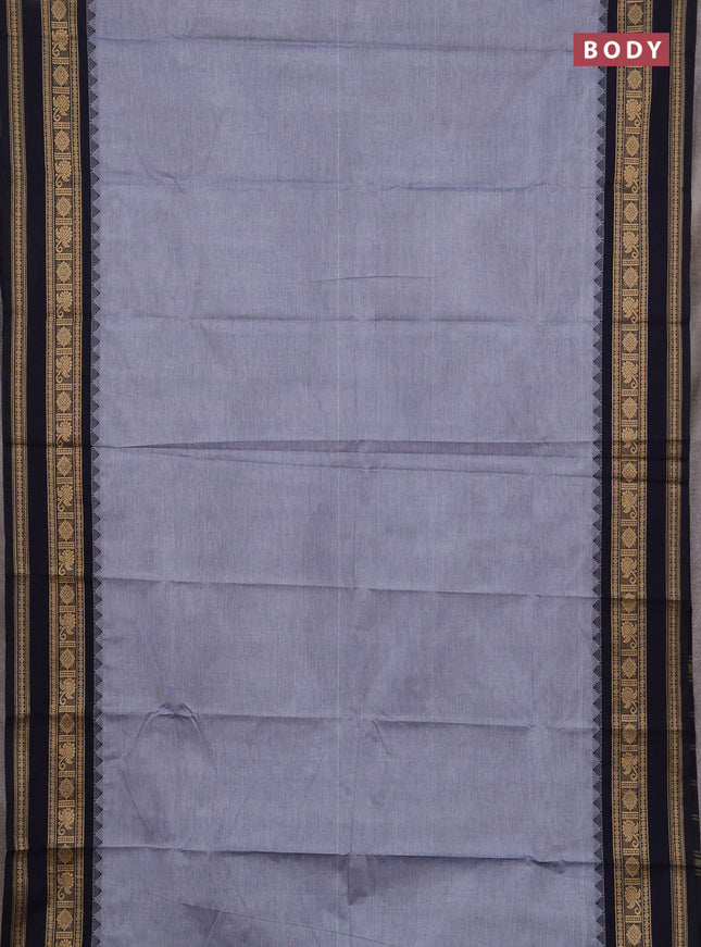 Chettinad cotton saree grey and navy blue with thread woven buttas and rettapet thread woven border