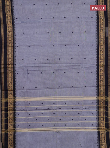 Chettinad cotton saree grey and navy blue with thread woven buttas and rettapet thread woven border